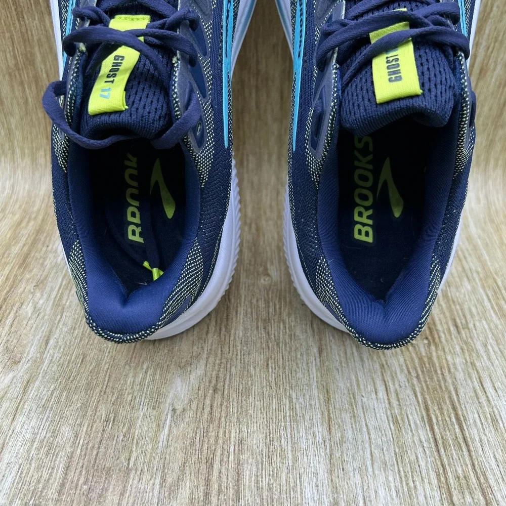 Brooks Ghost 17 Running Shoes Men's 9.5 Peacoat Blue Lime Sneakers 1104421D414